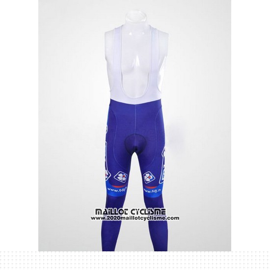 2012 Maillot Ciclismo FDJ Blanc et Azur Manches Longues et Cuissard